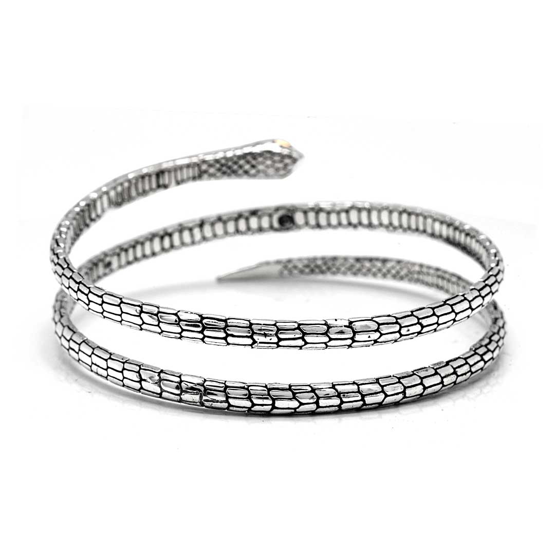 Bangle Ular Gold Eye in argento 925, Collezione Black Mamba Balinesia – profilo con testa del serpente