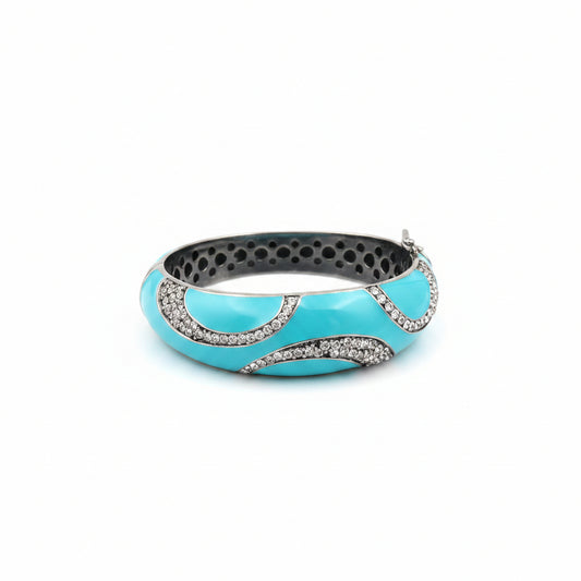 Bracciale Onde Turchese Collezione Notte Tropicale – vista 3/4 con interno traforato a cerchi e chiusura a cerniera