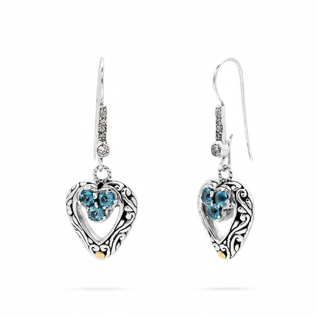 Orecchini  Sari cuore topazio cielo in argento 925 – vista frontale coppia – Collezione Viaggio a Celuk Balinesia