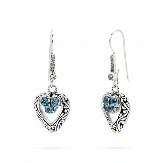Orecchini  Sari cuore topazio cielo in argento 925 – vista frontale coppia – Collezione Viaggio a Celuk Balinesia