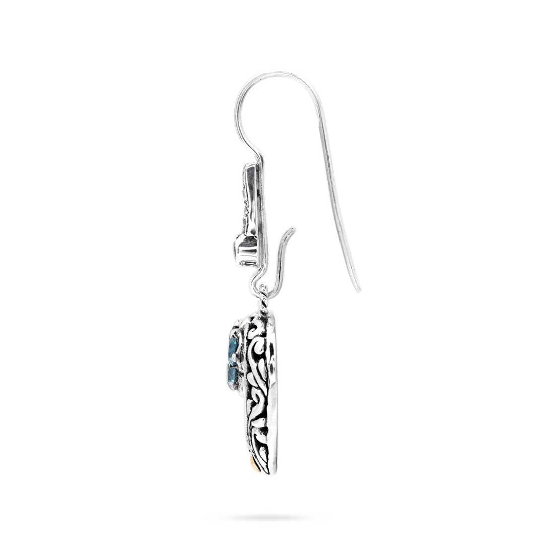 Retro Sari orecchino cuore balinese in argento ossidato con lavorazione a volute vista laterale– Balinesia