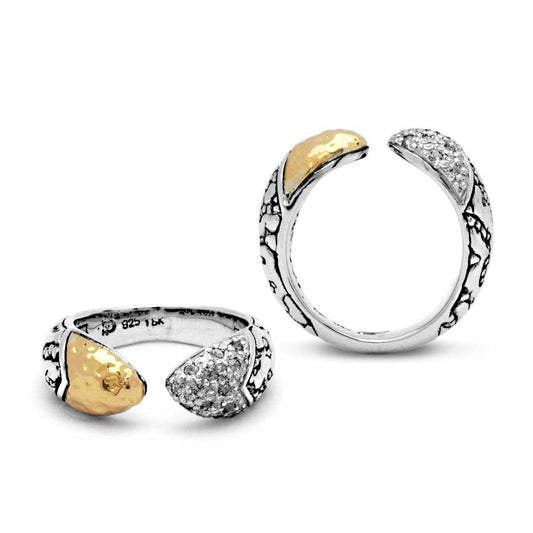 Anello Golden Lava Collezione Crocodile, vista laterale su sfondo bianco, profilo bombato con punzone 925 18K visibile all'interno