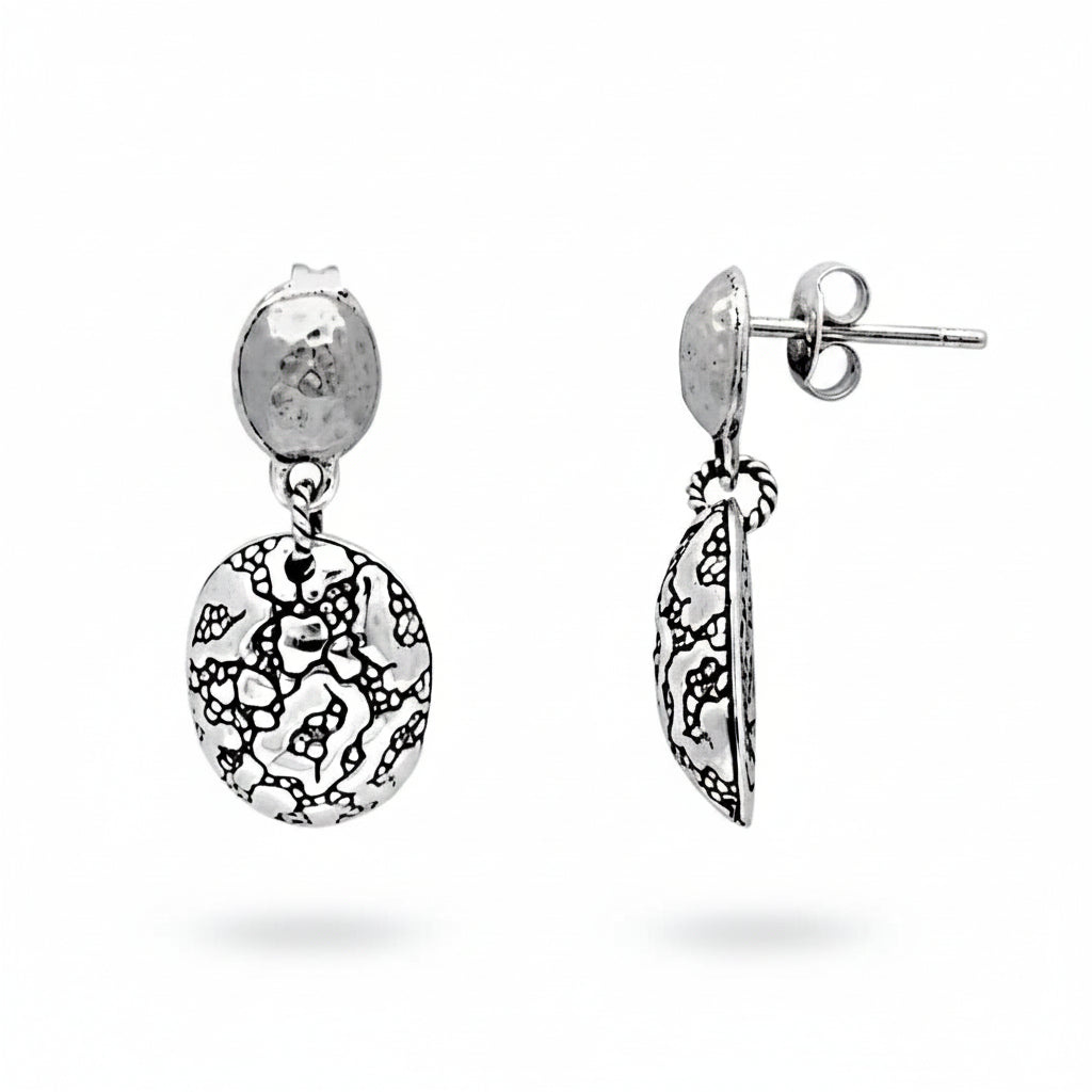 Orecchini Batu Agung in argento 925 – coppia vista frontale e laterale – Collezione Gunung Agung Balinesia