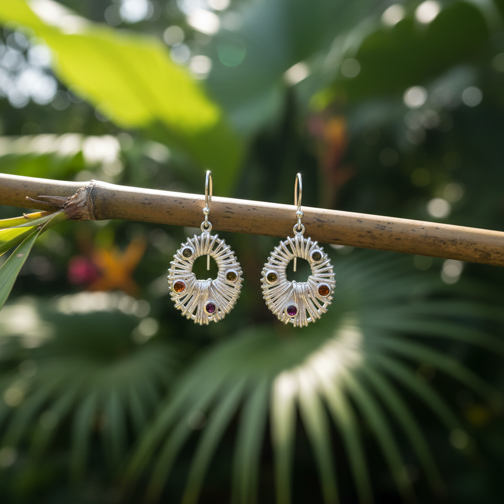 Orecchini Surya Bali – Argento 925 con Granato, Citrino e Peridoto | Essenza di Ubud