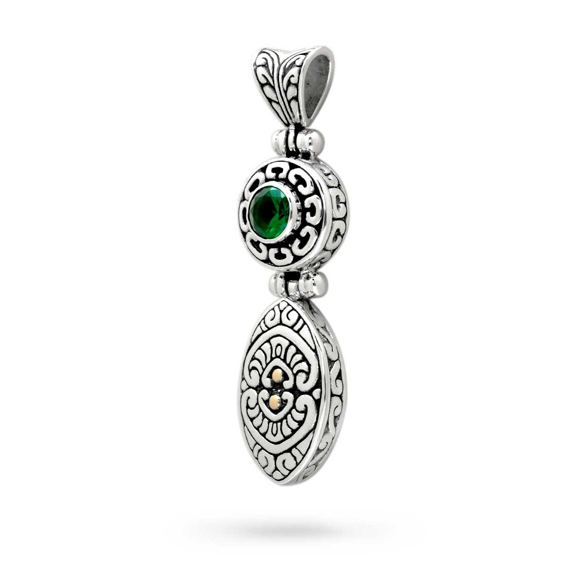 Pendente Pura Celuk in argento 925, Collezione Viaggio a Celuk Balinesia – vista laterale destra con gancio inciso